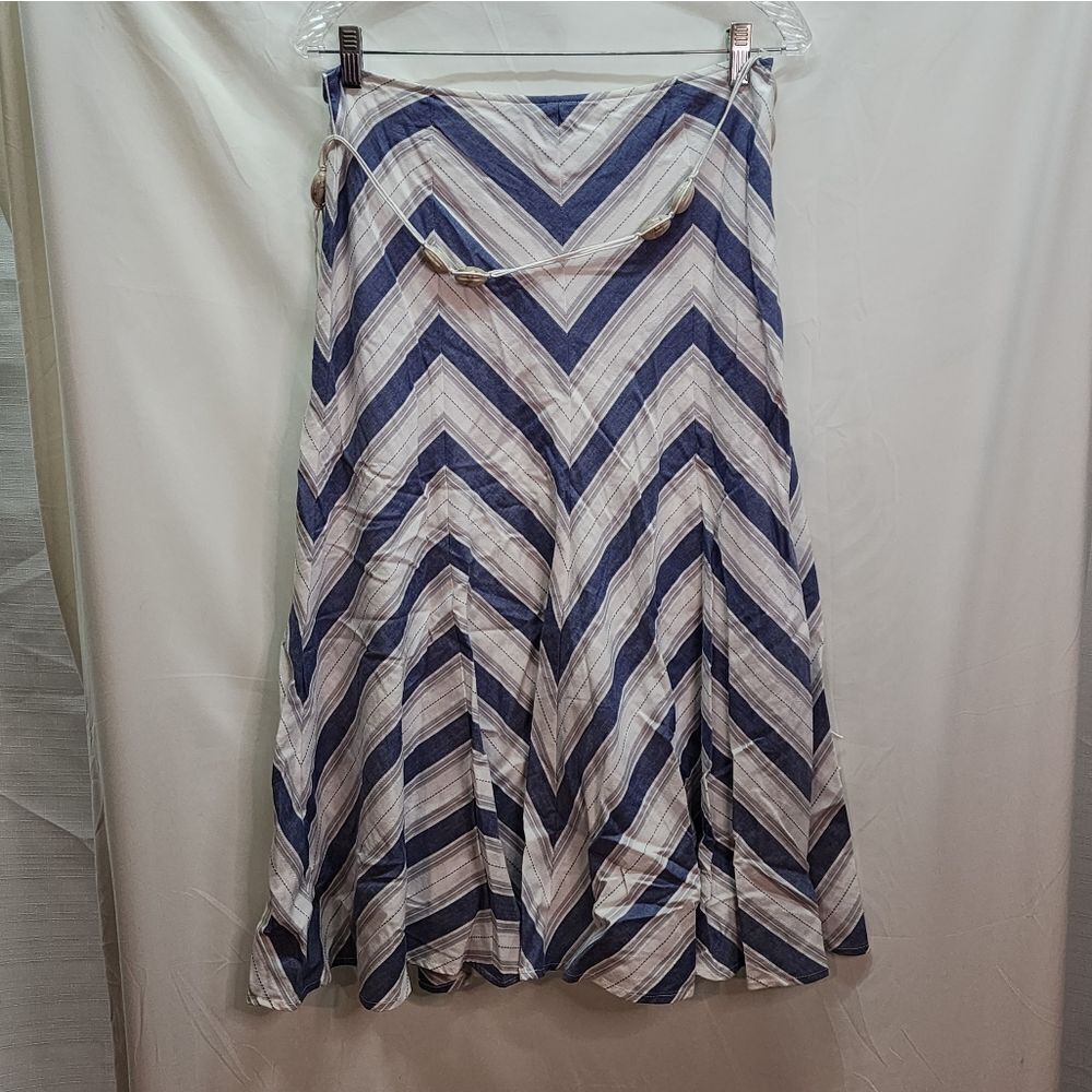 Tailor B. Moss Blue and White Chevron Striped Full Midi Skirt Size 6